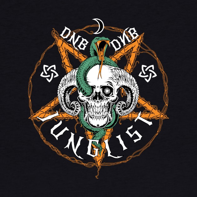 JUNGLIST  - DNB Halloween Skull & Pentagram (white/orange) by DISCOTHREADZ 